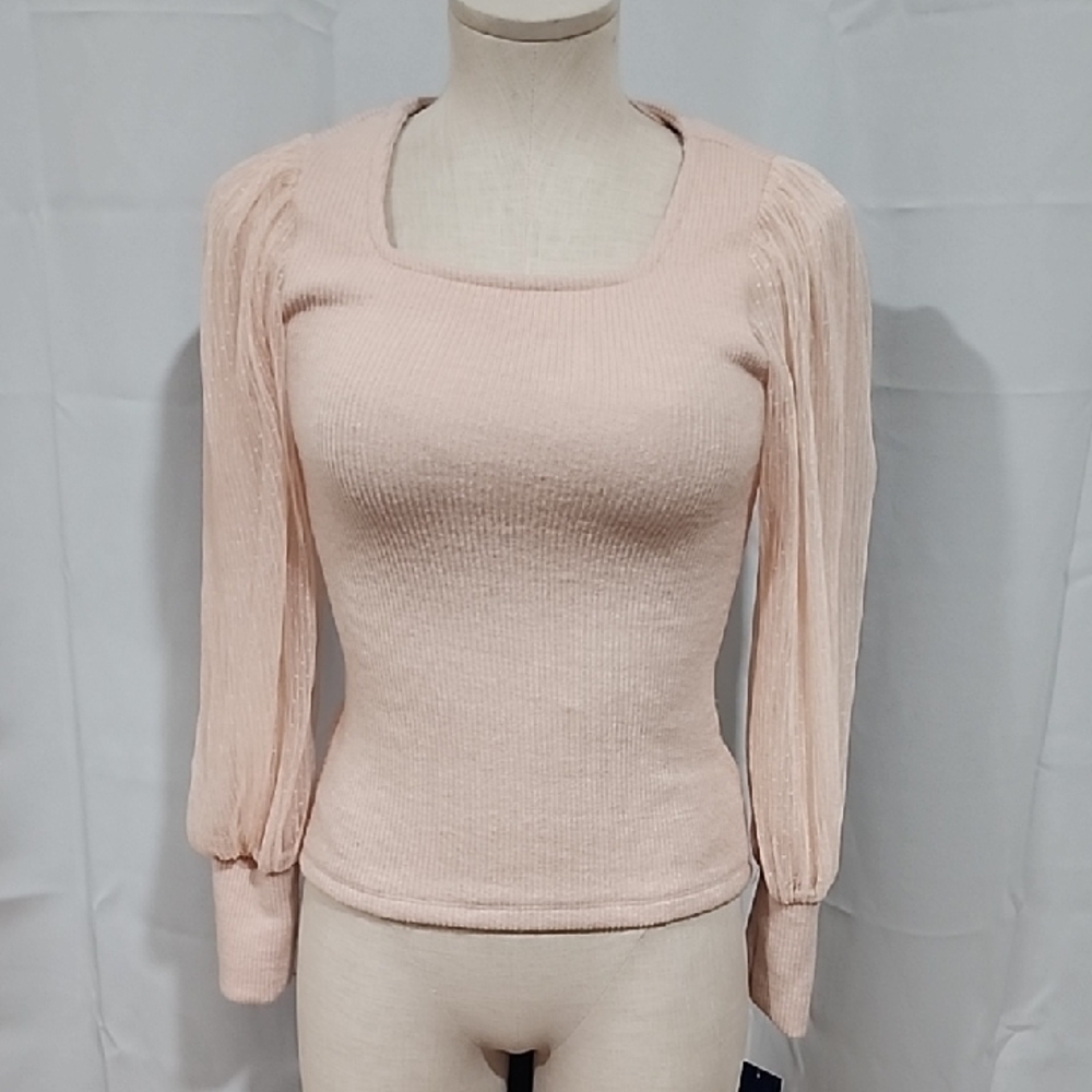 Habitual Blush Ribbed Long Sleeve Blouse